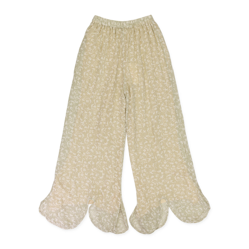 GREEN/WHITE/BEIGE WISPY FLARED LEG STRAIGHT TROUSERS
