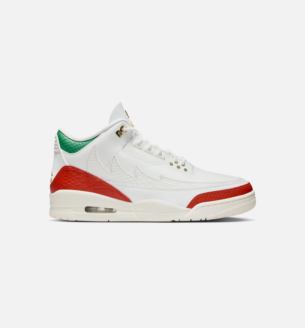 Air Jordan 3 Retro El Vuelo Men's Lifestyle Shoes - Summit White / Pine Green / Dragon Red / Metallic Gold