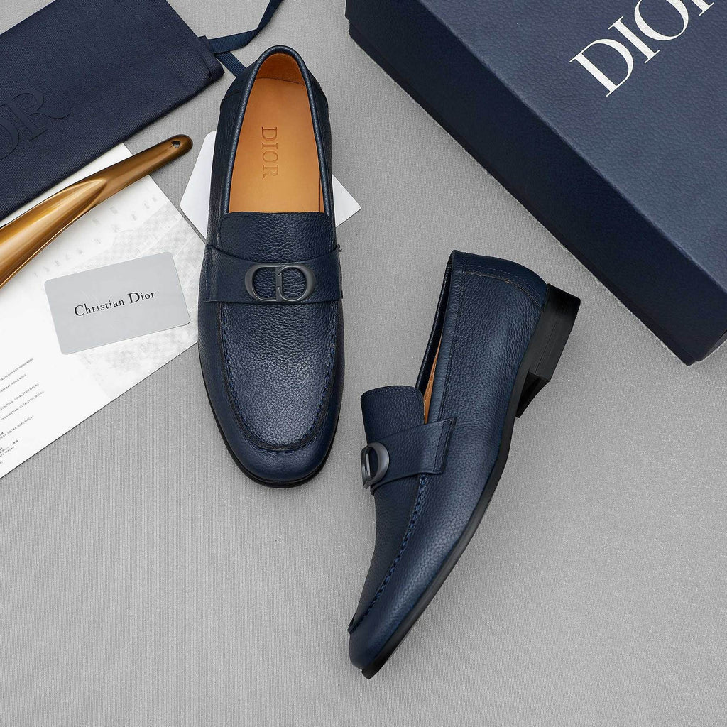 Dior Navy Blue Pebbled Leather Loafers