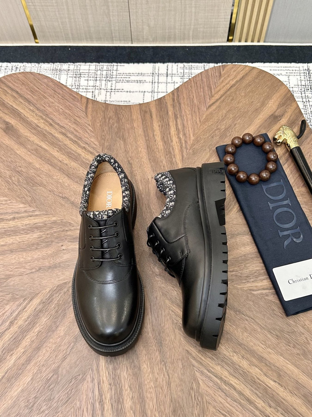 Dior Black Patterned-Collar Lace-Up Shoes
