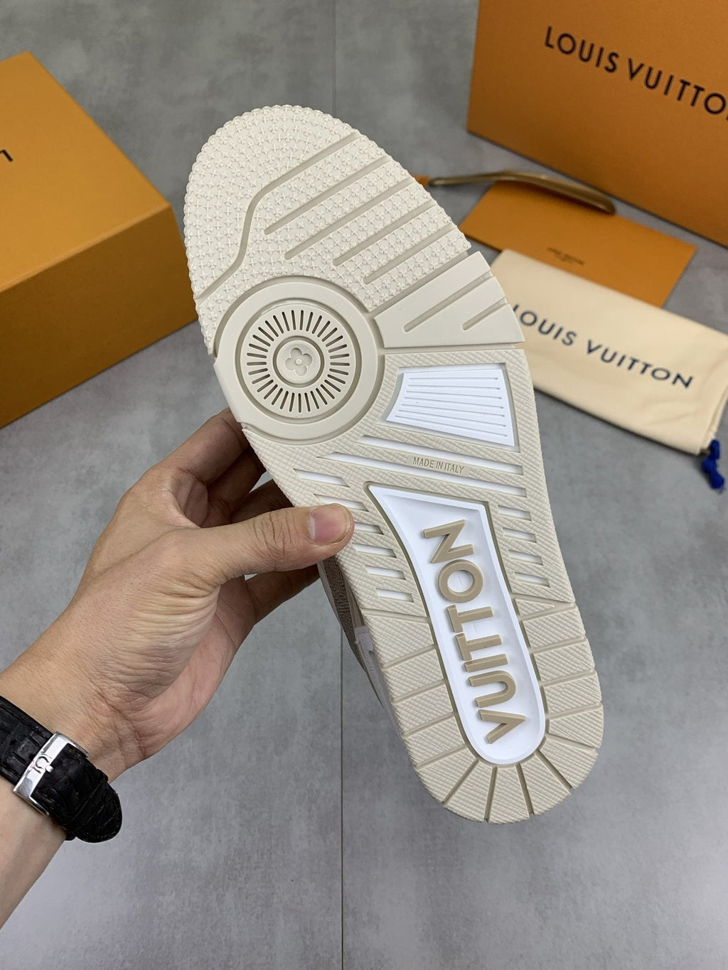 Louis Vuitton White and Beige Low-Top Sneakers